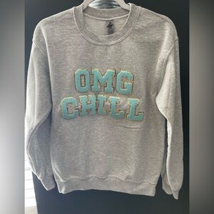 Pink Lily Gray Sweatshirt with OMG CHILL Text